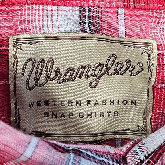 Wrangler Western Fashion Shirt Mens XL Pearl Snap Plaid Red Long Sleeve Rodeo - Picture 2 of 11